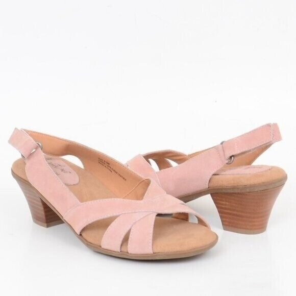 Coldwater Creek Walk with Me Pink Leather Open Toe Slingback Pump Women's 9.5 - Picture 2 of 10